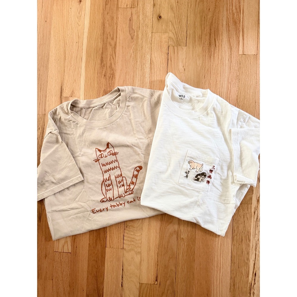 Graphic Oversized T-shirt Tee Bundle Uniqlo Edo Ukiyo-e Dog & Tabby Cat Korea M